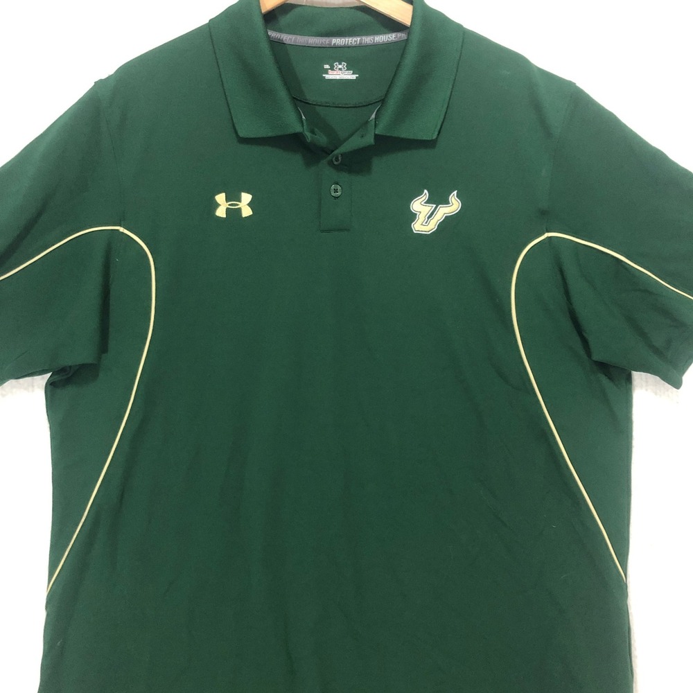 Under Armour USF Bulls Polo Shirt Mens XL Green HeatGear NCAA South Florida Gold